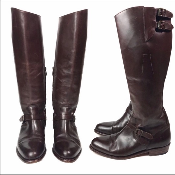 FRYE Dorado Buckle Riding Knee High Boots Brown 8 - Picture 1 of 8